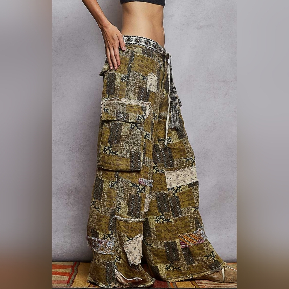 Pol Patchwork Wide Leg Pants - Multicolor - image 3